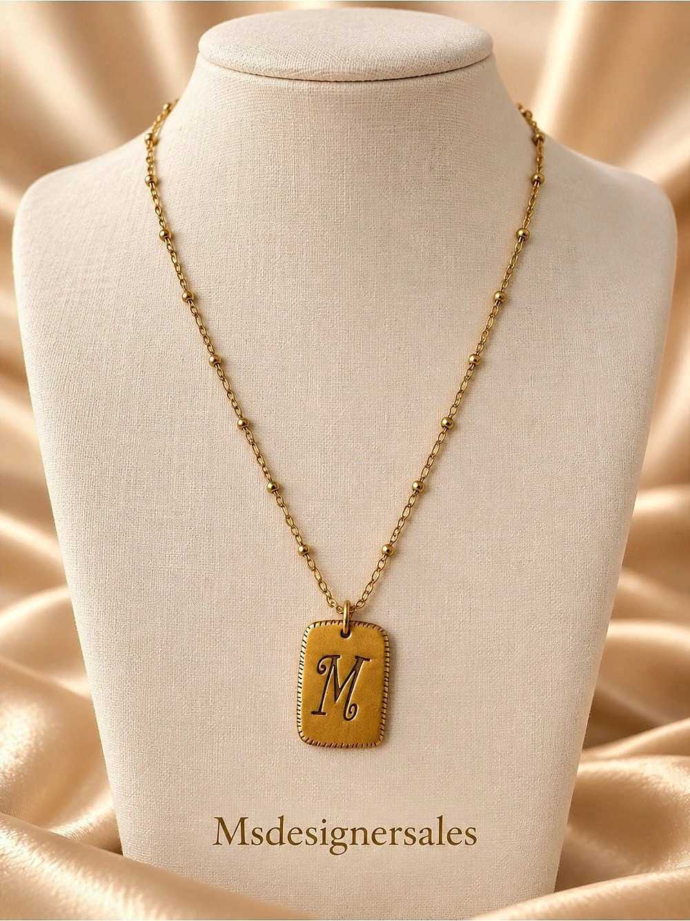 Gold-Tone Monogram Pendant Necklace Like New 280